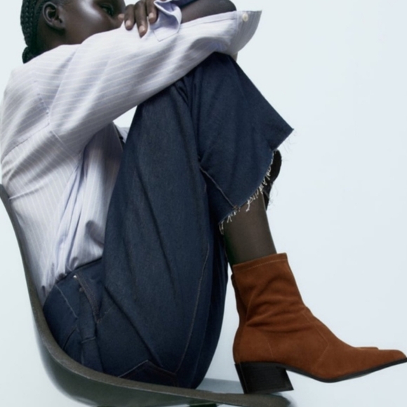 Zara Heeled Suede Leather Ankle Boots Brown Block Heel Size 40 NWT - Picture 2 of 16